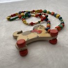 Vintage Wooden Pull Toy Cat On Wheels With Colorful Wood Beads 1950s Kids Fun
