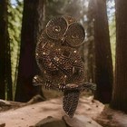 Vtg Gold Plated Brass Amber   Golden Faceted Crystals 3d Owl On Branch Brooch