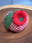 Vintage Gingham Tomato Pin Cushion With Safety Pins   Pins