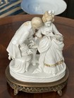 Antique Rococo Lovers Figurine On Ornate Brass Base  Inches