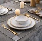 Dinnerware Set 12 Piece Set Dishes Round Plates Bowls Golden Rim Dish Set For 4