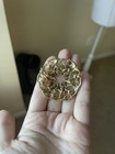 Gold Tone Filigree Brooch Pin Faux Pearl Clear Rhinestone Round Vintage Style