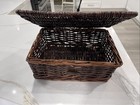 Vintage Woven Brown Wicker Basket With Lid Trinket Storage Sewing Ect