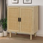 Finnhomy Sideboard Buffet Kitchen Storage Cabinet With Rattan Decorated Doors   