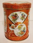 Vintage Daher Floral Tin Canister Made In England Orange Gold Chinoiserie