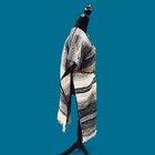 Boho Western Traditional Hippie Vtg Sarape Serape Gray Mexican Fringe Poncho