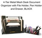 4-tier Metal Mesh Desktop Organizer W  File Holder  Pen Holder  Drawer - Black