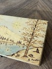Vintage 1976 B powell Hand-painted Wooden Keepsake Box Folk Primitive Art