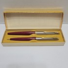 Vintage Parker Red Med Fountain Pen   Pencil Set With Original Box And Extras