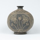 Korean Silla Buncheong Bottle Vase With White Slip Inlay And Stamp Mishima Motif