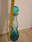 Vintage Green blue Glass Decanter Bottle With Round Cork Stopper Made In Spain 