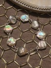 Vintage Signed Mexico Sterling Silver Abalone Pearl Hexagonal Link Bracelet