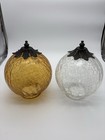 2 Vintage Mid Century Modern Retro Amber   Clear Ball Swag Glass Light Globes
