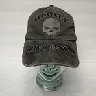 Harley-davidson Distressed Black gray Skull Logo Cotton Adjustable Baseball Cap