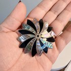Vintage Signed Icm Mexico  925 Sterling Abalone Pinwheel Brooch Pin Enhancer