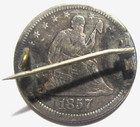 Love Token 1857 Seated Liberty Quarter Lovely Pin Brooch