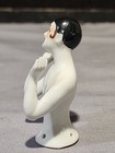 Antique German Art Deco China Flapper Black Hair Waving Hand Half Doll Porcelain
