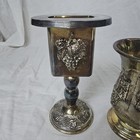 Vtg Set Of 2 Havdalah Silverplated Grape Judaica Candle Holders   Kiddush Cup