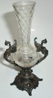 1800s Antique Sterling Dragon Chimera Mythological Etched Cut Crystal Vase 4-3 4