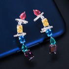 Fashion Silver Plated Cubic Zirconia Long Ear Cuff Stud Earrings For Women Girls