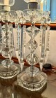Vintage Crystal Prisms Electric Hurricane Lamps Pair 21  Cut Glass Mantle Lights