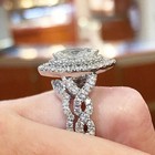 White Gold Diamond Ring Marquise Cut D Color Side Stones Women Engagement