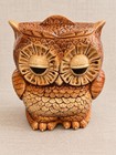 Ceramic Owl Figurine Brown tan Textured Feather Detail Bird Decor