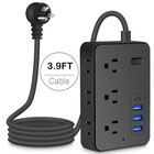 3 9ft Extension Cord Surge Protector 9 Ac Outlets Usb-c Usb Power Strip Black