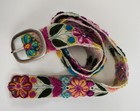 Colorful Ivory Floral Embroidered Belt  Peruvian Wool Embroidered Belt Size M