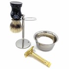 Gold Double Edge Safety Razor Shaving Set For Men Him 5 Pc Kit Made In Germany