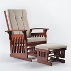 Solid Rubber Wood Nursery Glider Ottoman Sets For Relaxing Cream White Cushion
