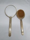 Vintage Vanity Dresser Set Hair Brush Mirror Art Deco Brass Gold Color Victorian