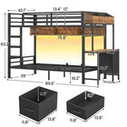 Twin Over Twin Bunk Bed With Desk Charging Station Led Lights Black 3 Drawers