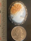 Vtg antique Genuine Real Shell Cameo Gold Silver Tone Victorian Pendant Brooch