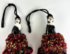 2 Wood Carved Cat Tassels Drapery Curtain Tie Back Black Burgundy 14  hang Large