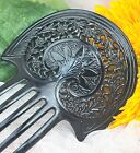 Lovely Vintage 6  Lotus Flower    Floral Design Black Celluloid Hair Comb  read 