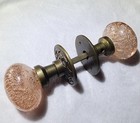 Antique Vtg Crystal Glass Bubbled Pink Champaign Bronze Door Knob Pull Rare