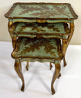 1960s 3-set Florentine Hollywood Regency Gold   Green Wood Nesting Tables
