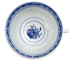 Jingdezhen China Rice Eye Chrysanthemum Tea Cup Vintage Blue   White Porcelain