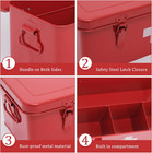 Red Metal First Aid Box With Lock - Emergency Medical Storage Organizer