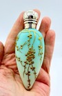 Antique Webb Aquamarine Ombre Art Glass Laydown Perfume Bottle W  Sterling Cap