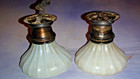 2 Vintage 1920s 1930s  Brass  Ceiling Light Fixtures Antique Thick   Heavy Glass