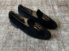 Bachelor Men   s Black Velvet Embroidered Handmade Loafer slippers Shoes Size 43