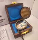 Antique Brass Pocket Compass With Wooden Box Case  Nautical Vintage Engraved    
