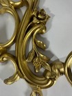 Vtg Hollywood Regency Double Arm Gold Wall Sconce Candle Holders Floral