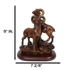 Rustic Country Bighorn Sheep Ram Family On Rock Faux Mahogany Wood Figurine