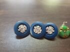 Vintage Lot Of Specialty Fancy Buttons 3 Blue   Silver 2 Green   Gold