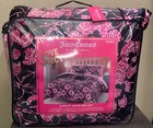Juicy Couture Floral Satin Queen 8pc Comforter Set Black W pink Leopard Flowers