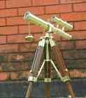 Telescope With Wooden Tripod Stand Gift Nautical Marine Mini Double Barrel Brass