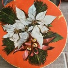 Vtg Christmas Holiday Tin Container Orange Poinsettias Pine Rustic Weathered